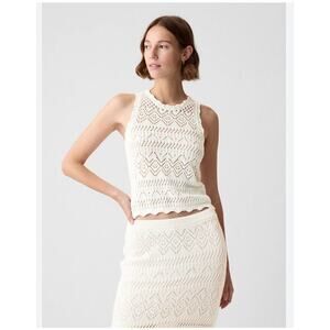 Gap Womens Cotton Crochet Halter Tank Top Size XL White Beach Vacay Boho Coastal